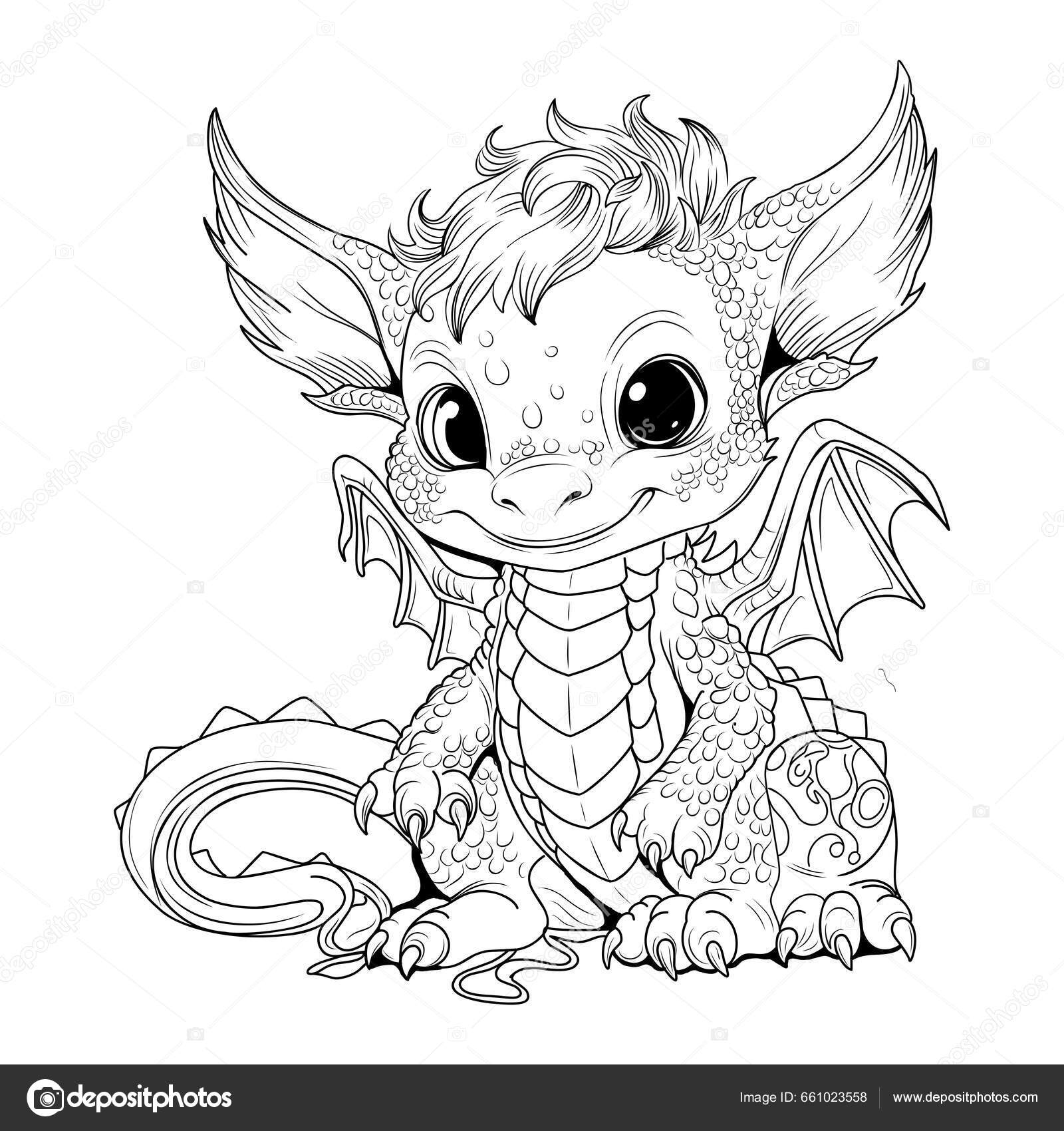 Dragon Coloring Book Coloring Page Simple Line Illustration Little Cute Stock Vector By bosonya2 661023558