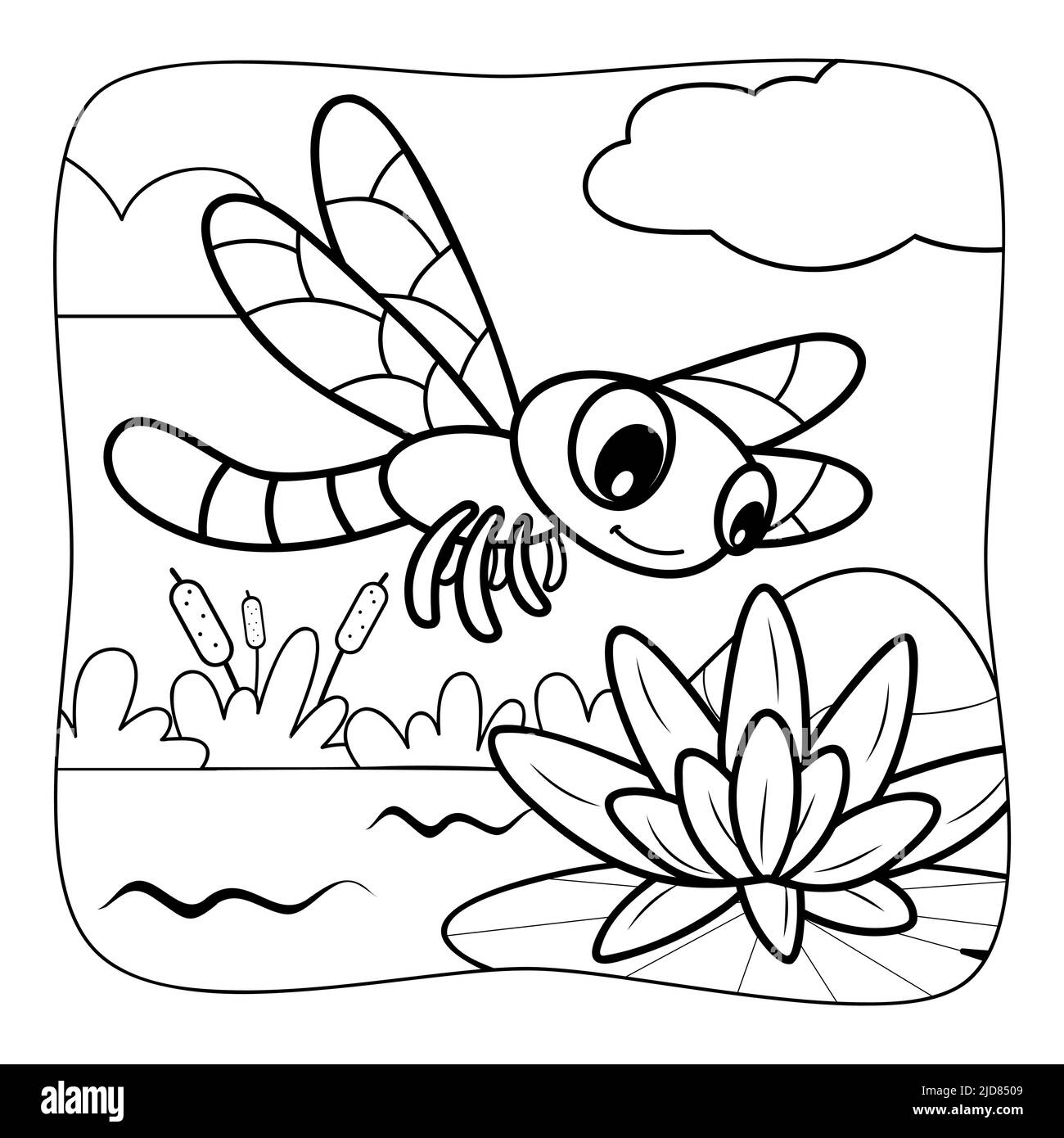 Dragonfly Black And White Coloring Book Or Coloring Page For Kids Nature Background Vector Illustration Stock Vector Image Art Alamy