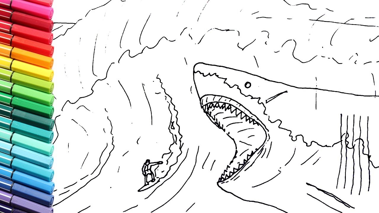 Drawing And Coloring The Megalodon VS Surfer Giant Shark Color Pages For Children Draw Monster YouTube Drawing And Coloring The Megalodon VS Surfer Giant Shark Color Pages For Children Draw Monster YouTube