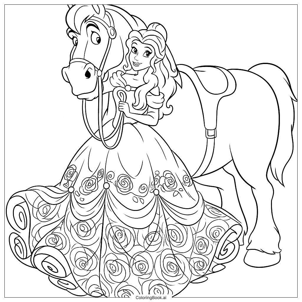 Easy Portrait Of Princess Belle Coloring Page Free PDF PNG Printable 