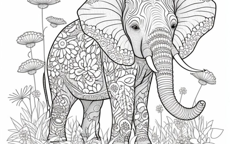 Elephant Coloring Book Page Instant Download Etsy