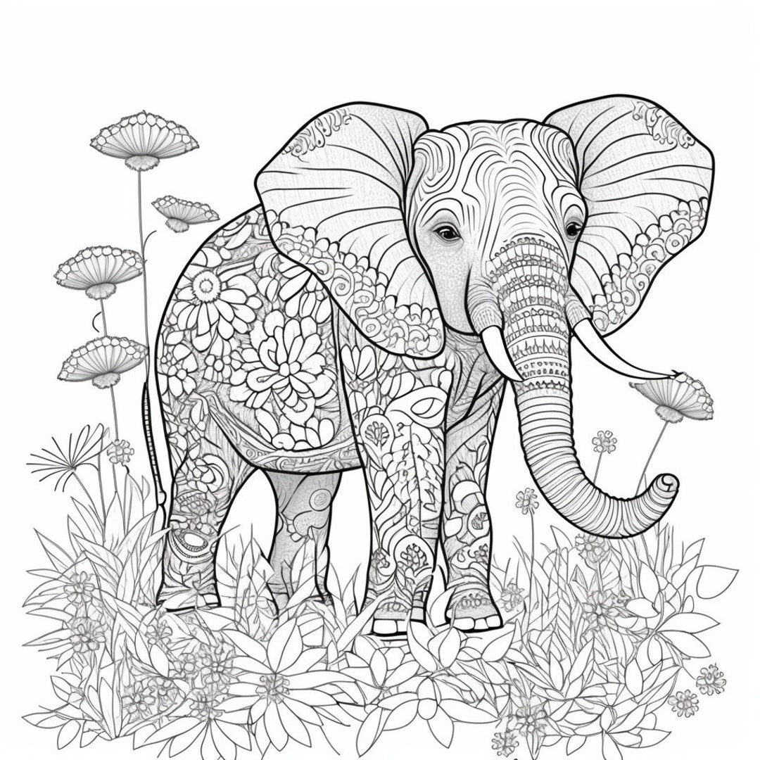 Elephant Coloring Book Page Instant Download Etsy Elephant Coloring Book Page Instant Download Etsy