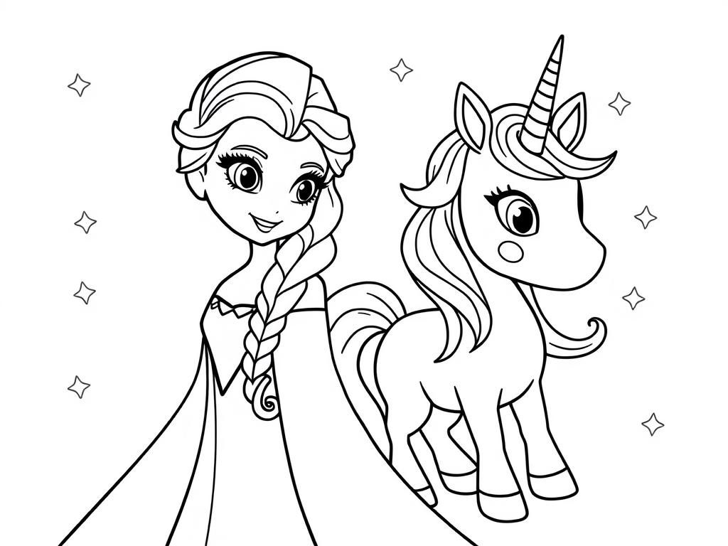 Elsa Coloring Page With Unicorn Free Printable Coloring Page