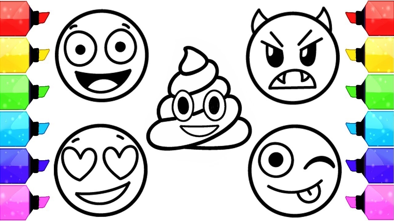 EMOJI Coloring Pages How To Draw And Color Emoji Faces Kids Learn Colors With Coloring Pages YouTube
