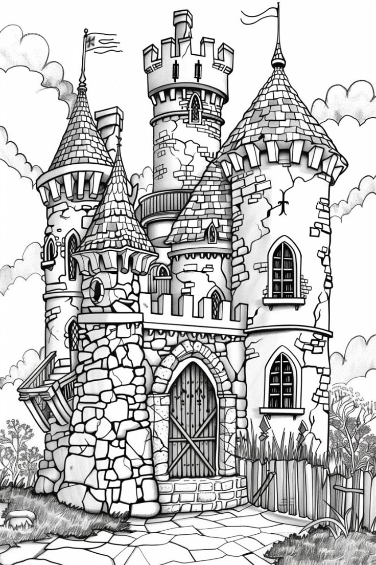 Fantasy Castle Coloring Page Dreamy Artistic Escape 