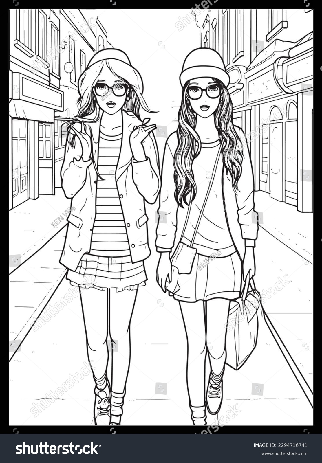 Fashion Coloring Pages Girls Stock Vector Royalty Free 2294716741 Shutterstock