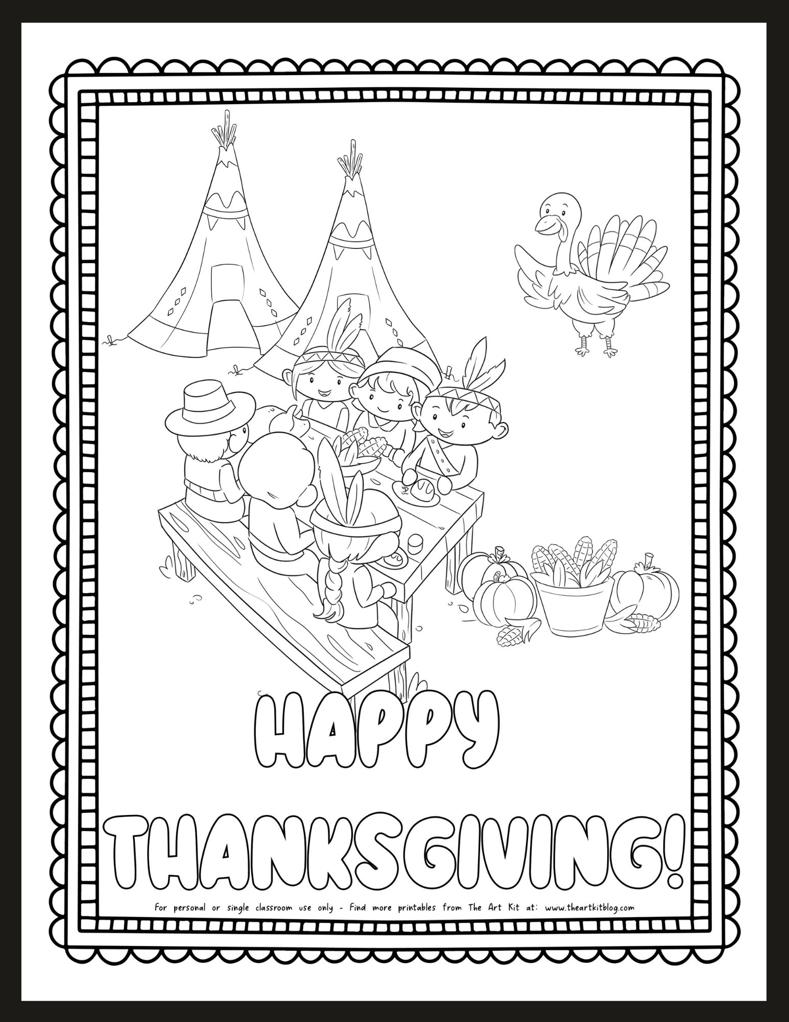 First Thanksgiving Meal Coloring Page Free Printable The Art Kit