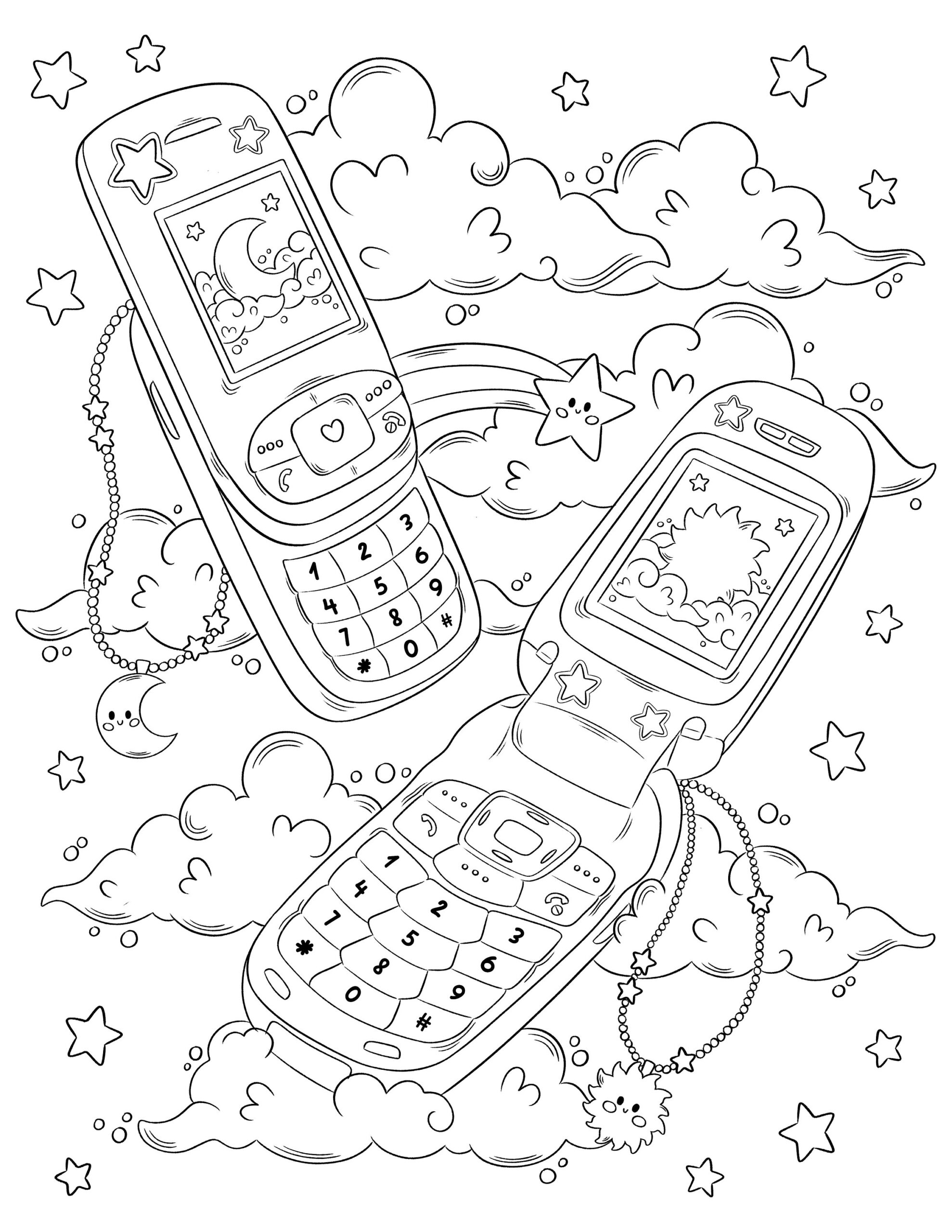 Flip Phone Kawaii Coloring Page Cute Coloring Page Cute Kawaii Aesthetic Instant Download Coloring Pages Etsy
