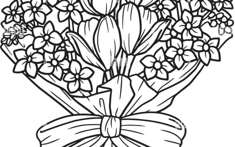 Flower Bouquet Coloring Page For Adults Stock Vector Image Art Alamy