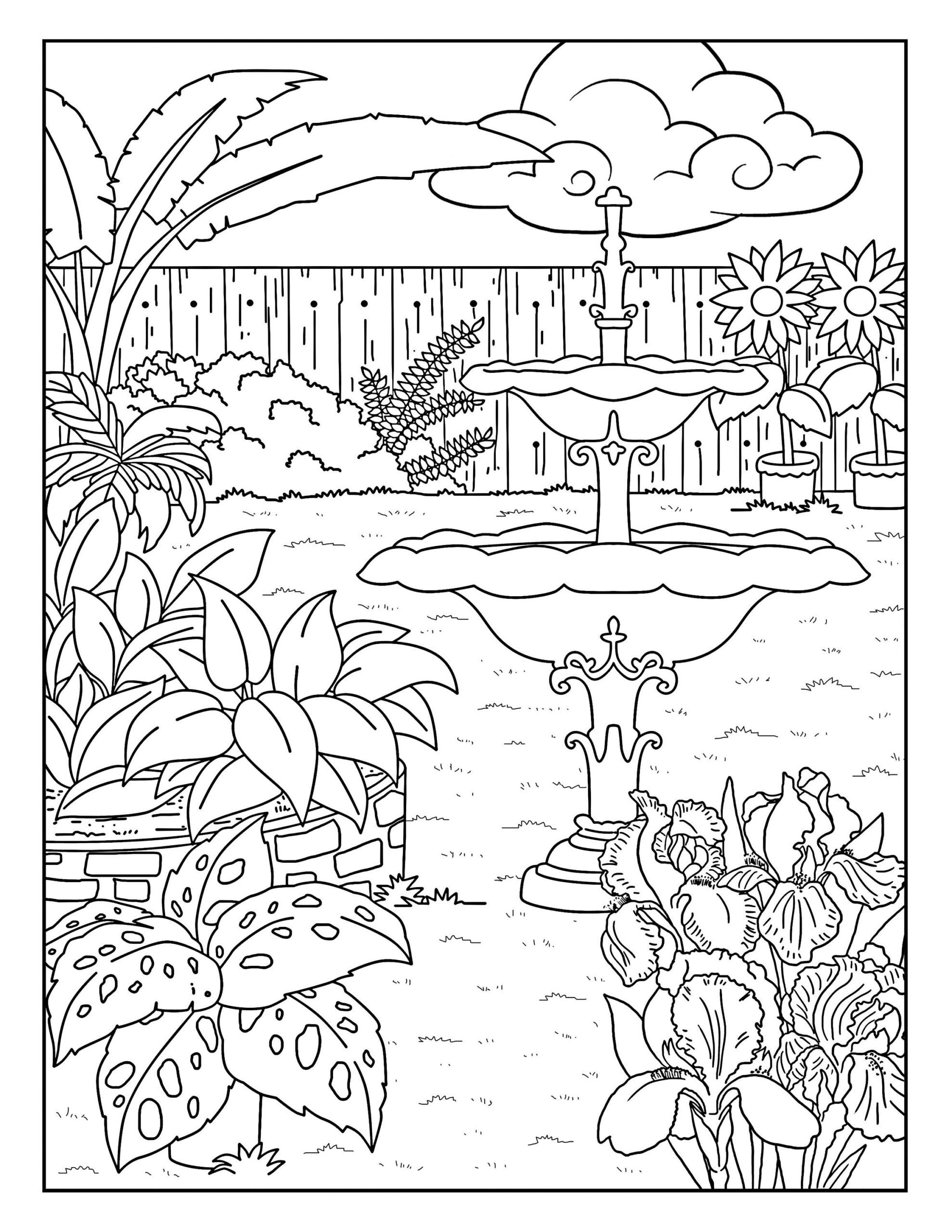 Fountain garden Gallery Coloring Pages For Adults 1 Printable Coloring Page Instant Download PDF Etsy Denmark
