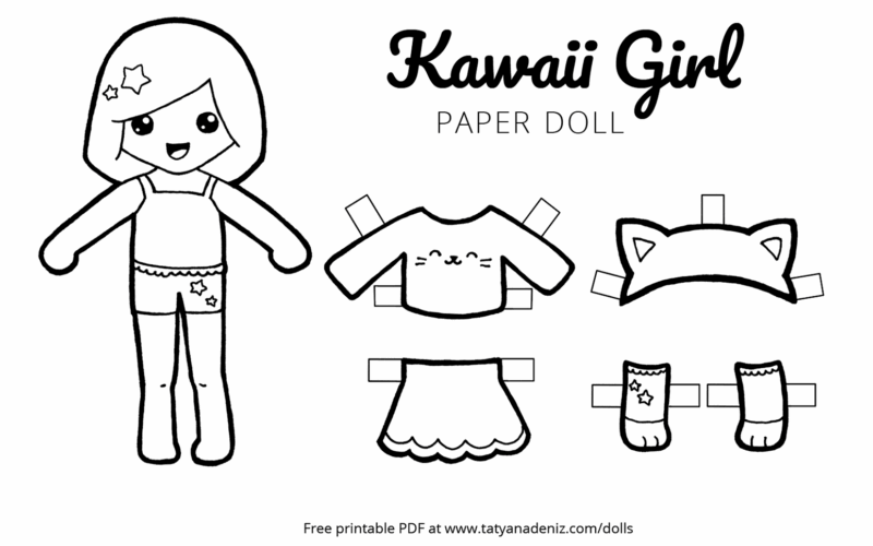 Free Printable Kawaii Paper Dolls Colouring Pages