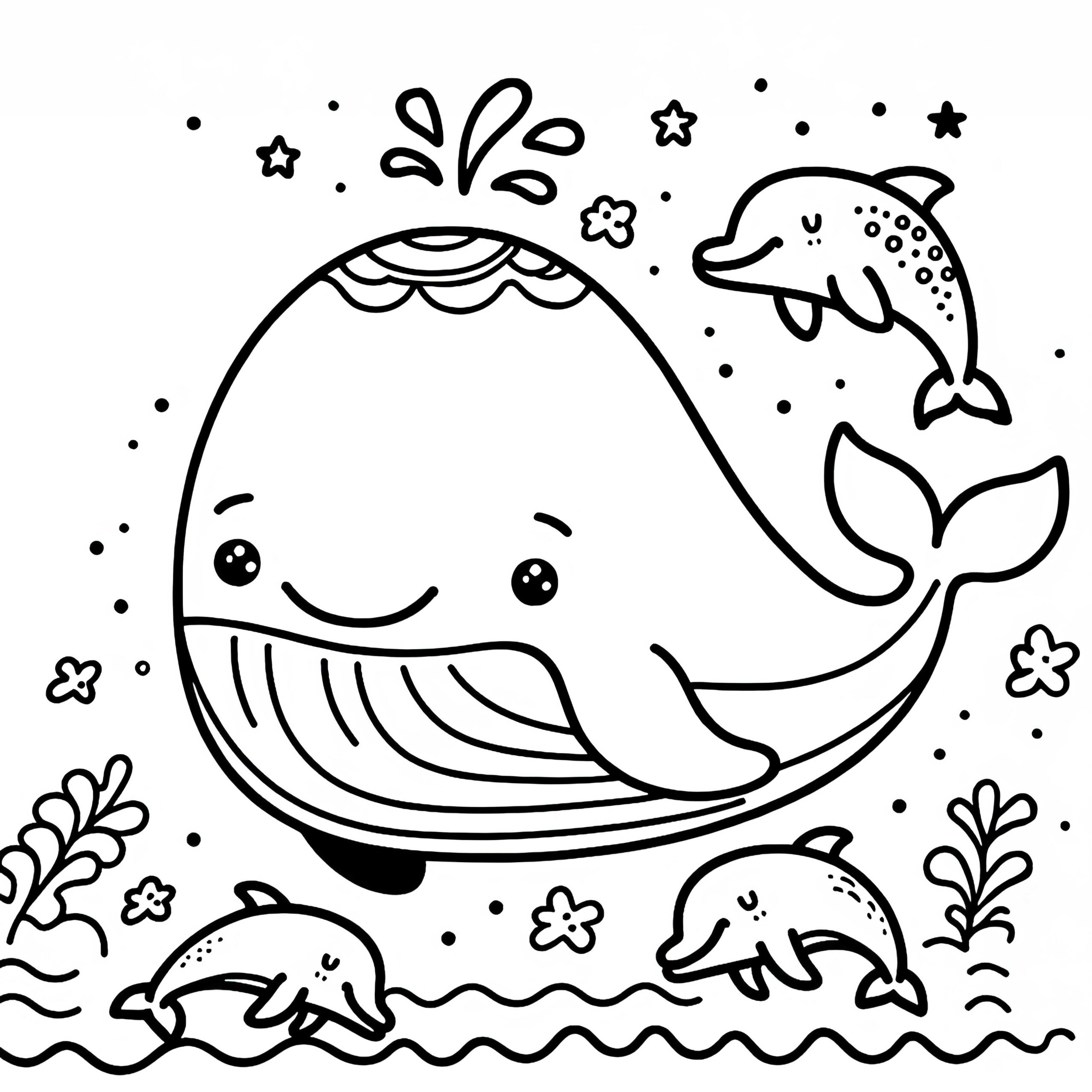 Friendly Whale With Dolphins Simple Coloring Template Free Friendly Whale With Dolphins Simple Coloring Template Free