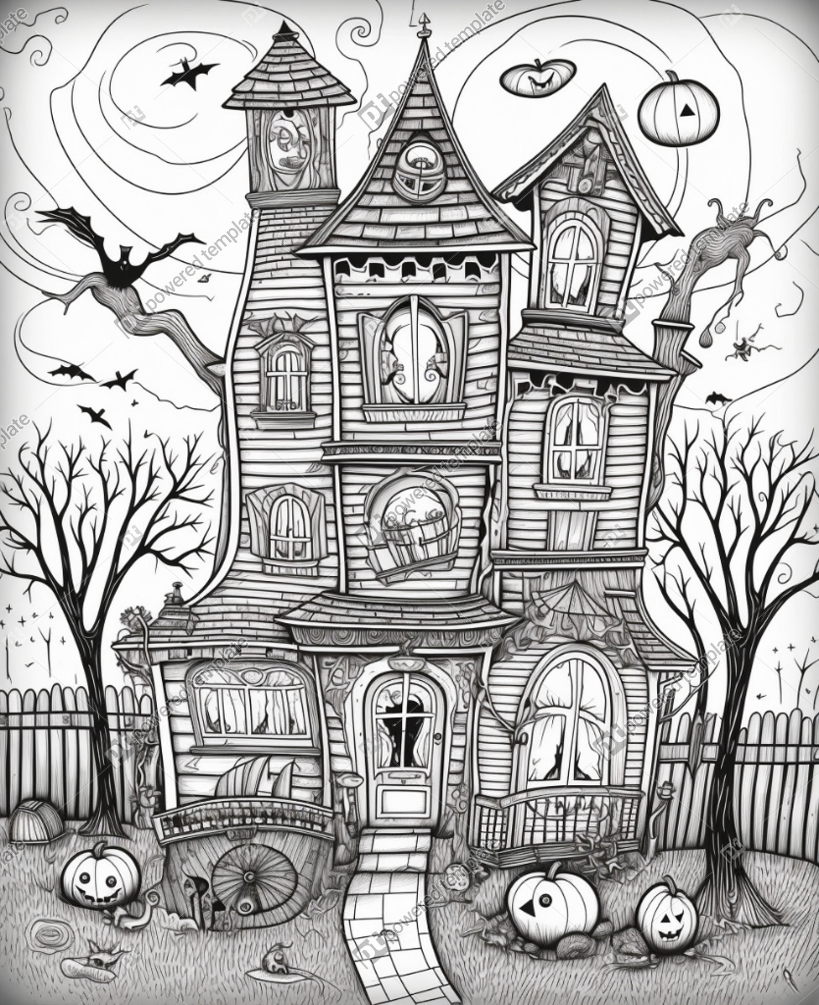 Funny Halloween Haunted House Coloring Page Free AI Image PoweredTemplate 123316 PoweredTemplate