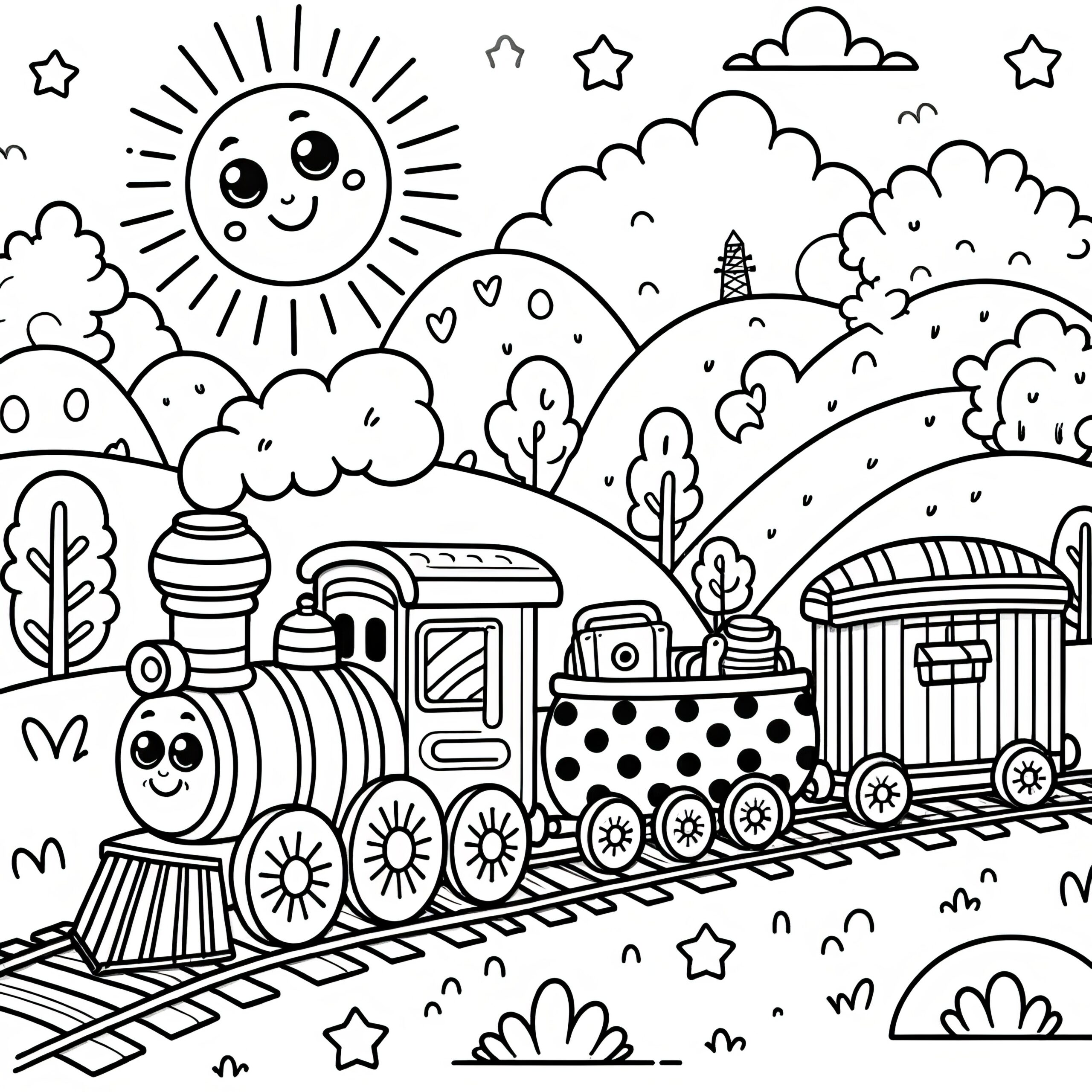 Funny Toy Train In A Beautiful Landscape Coloring Page For Children free Funny Toy Train In A Beautiful Landscape Coloring Page For Children free