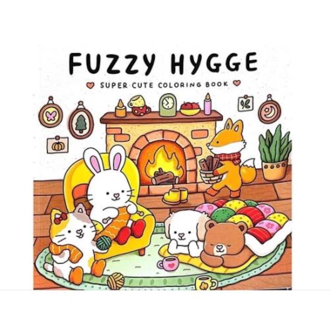 Fuzzy Hygge Super Cute Coloring Book 41 Pages Digital Download Etsy