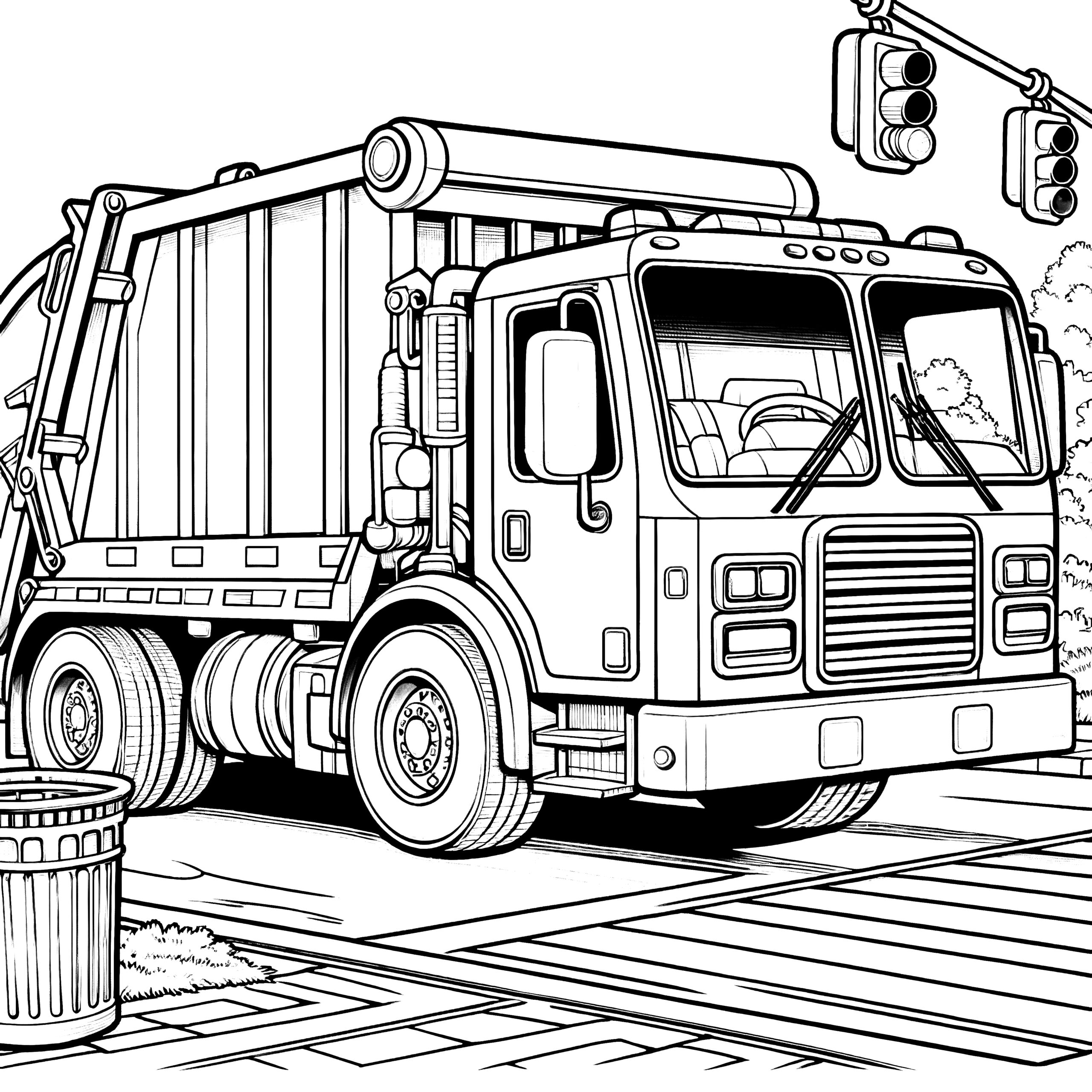Garbage Truck Stopped At Traffic Light Coloring Page For Free Download