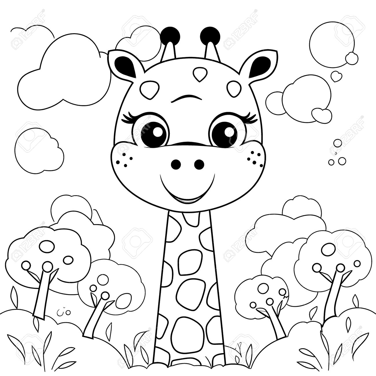 Giraffe Black And White Coloring Pages For Kids Simple Lines Cartoon Style Happy Cute Funny Animal In The World Royalty Free SVG Cliparts Vectors And Stock Illustration Image 203282536 