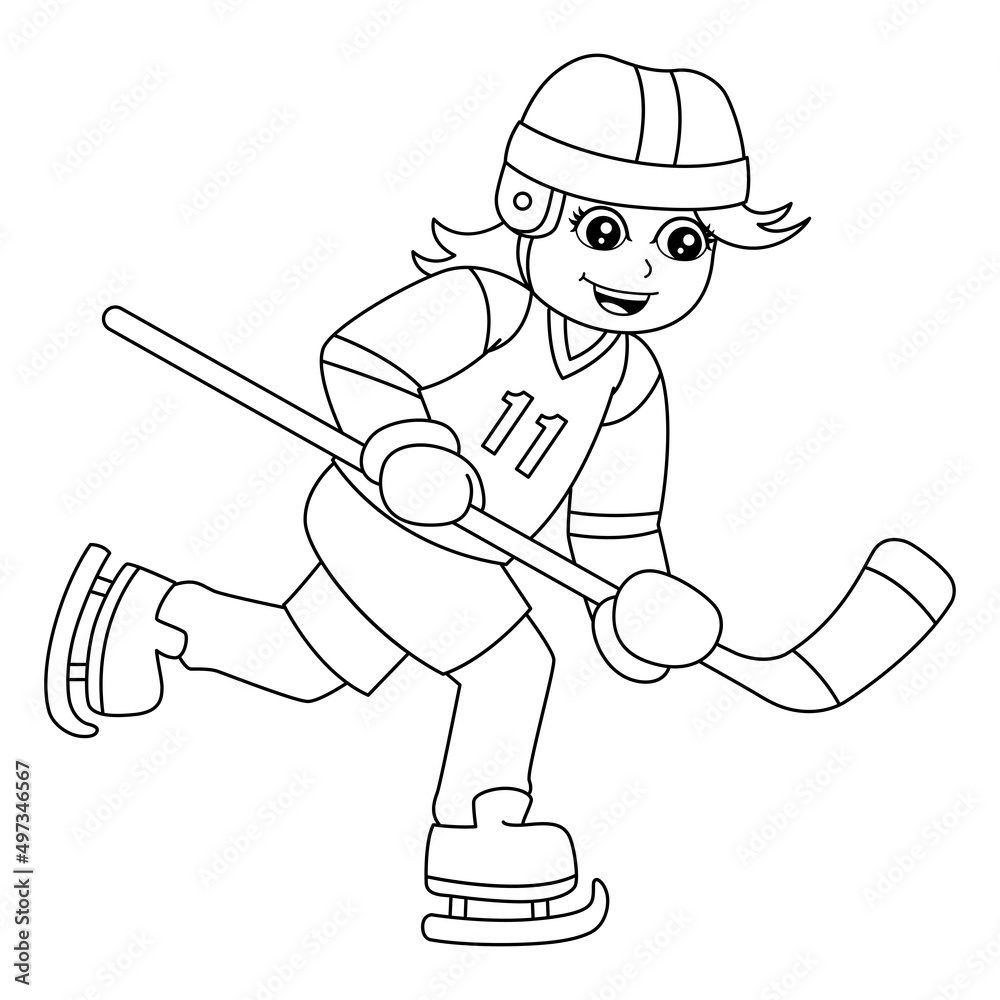 Girl Playing Hockey Coloring Page Isolated Stock Vector Adobe Stock