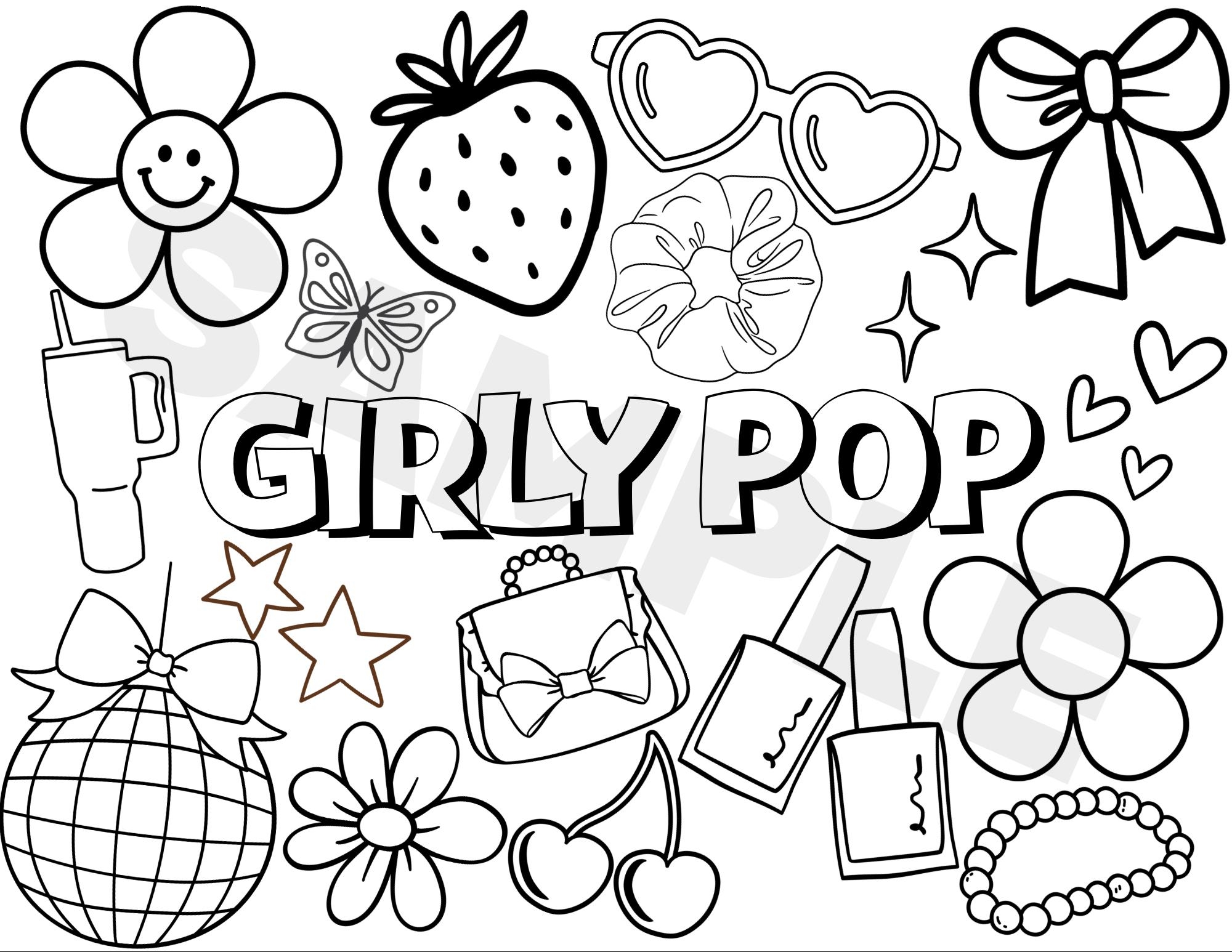 Girly Pop Aesthetic Coloring Page Printable Art Etsy