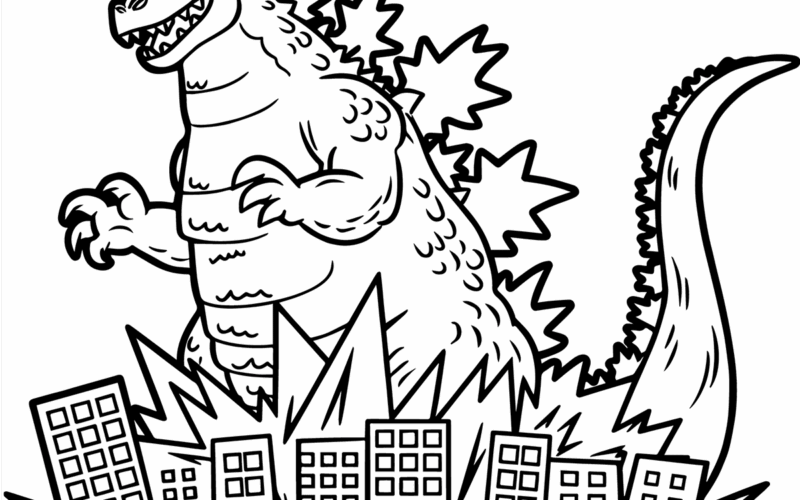 Godzilla Destroys City Coloring Page Easy Drawing Guides