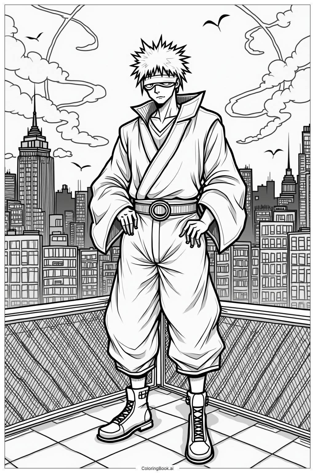 Gojo In Midnight Cityscape Coloring Page Free PDF PNG Printable 