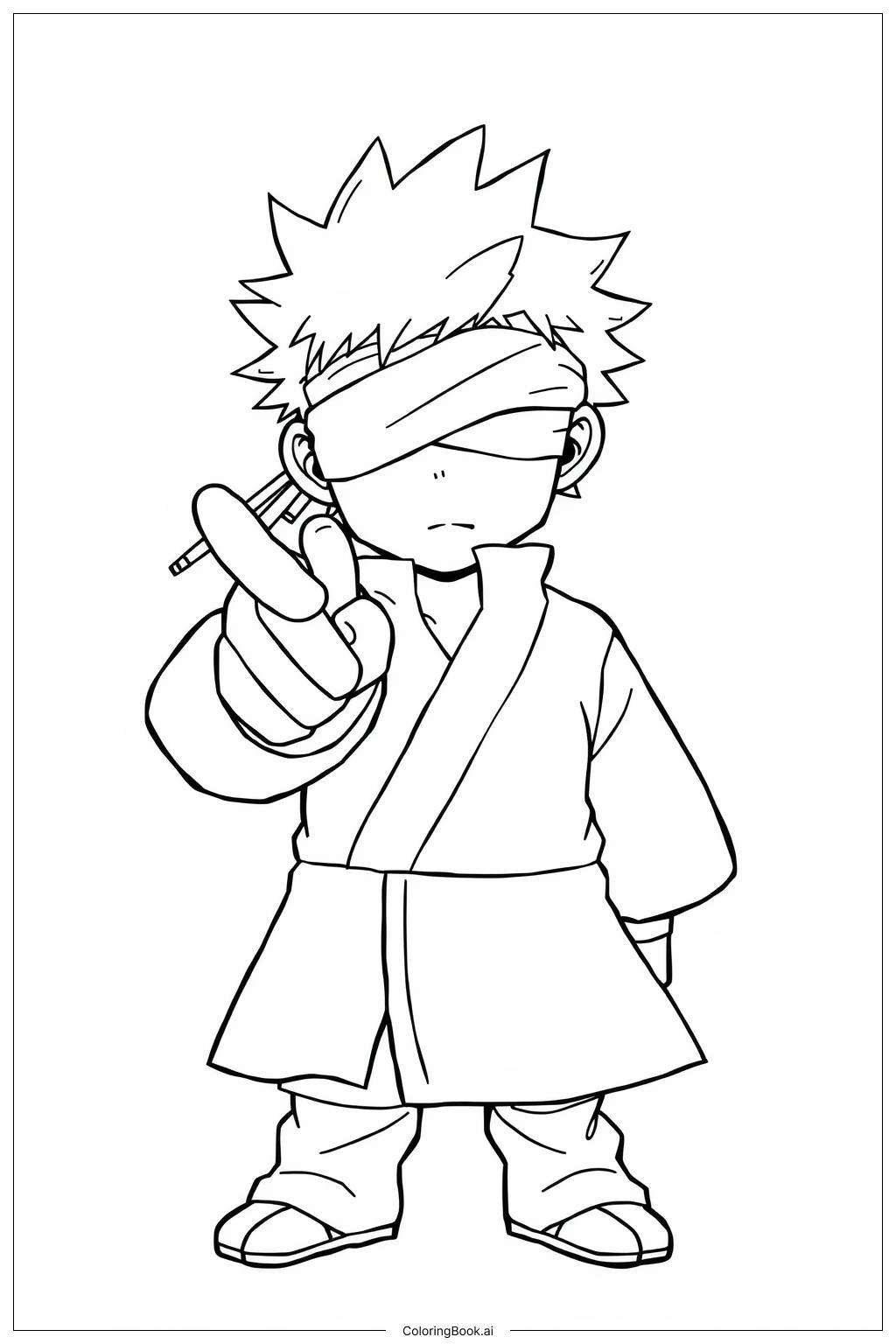 Gojo Pointing Forward Coloring Page Free PDF PNG Printable 