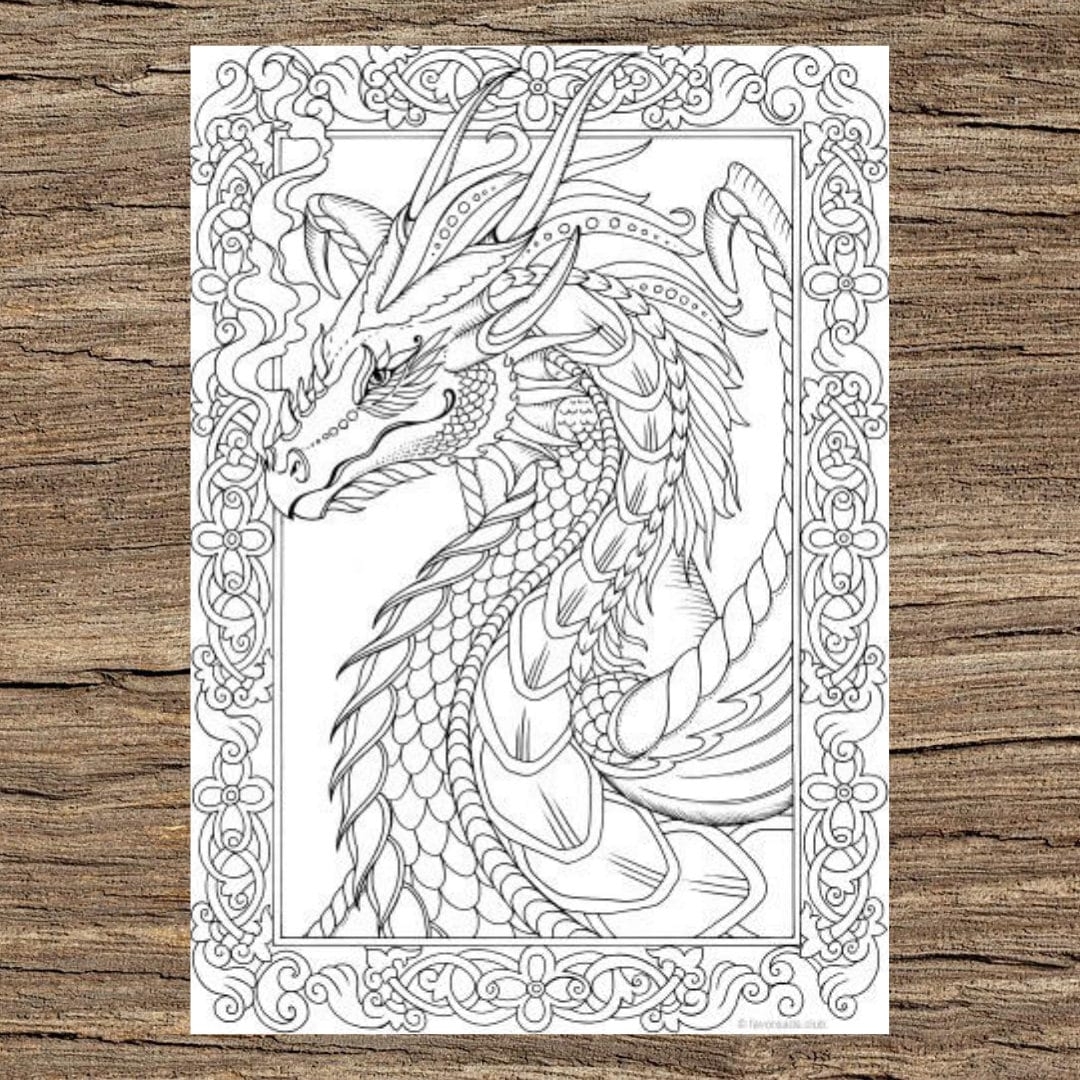 Gorgeous Dragon Printable Adult Coloring Page From Favoreads Coloring Book Pages For Adults And Kids Coloring Sheets Coloring Designs Etsy