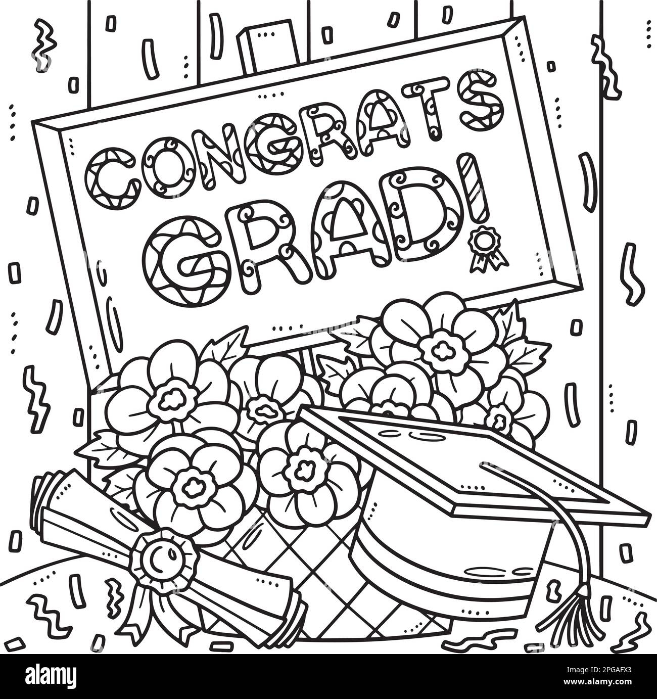 Graduation Congrats Grad Coloring Page For Kids Stock Vector Image Art Alamy