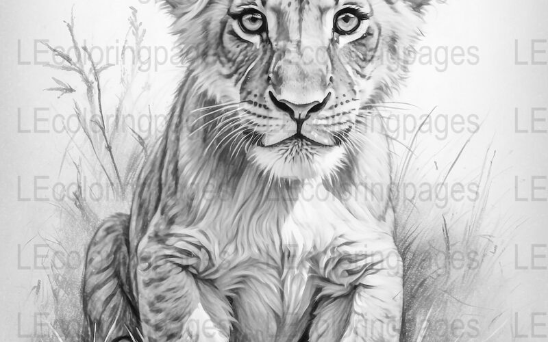 Grayscale Lion Cub Adult Coloring Page Printable Jungle Animal Relaxation Art Digital Download Nature Inspired Stress Relief JPG Etsy