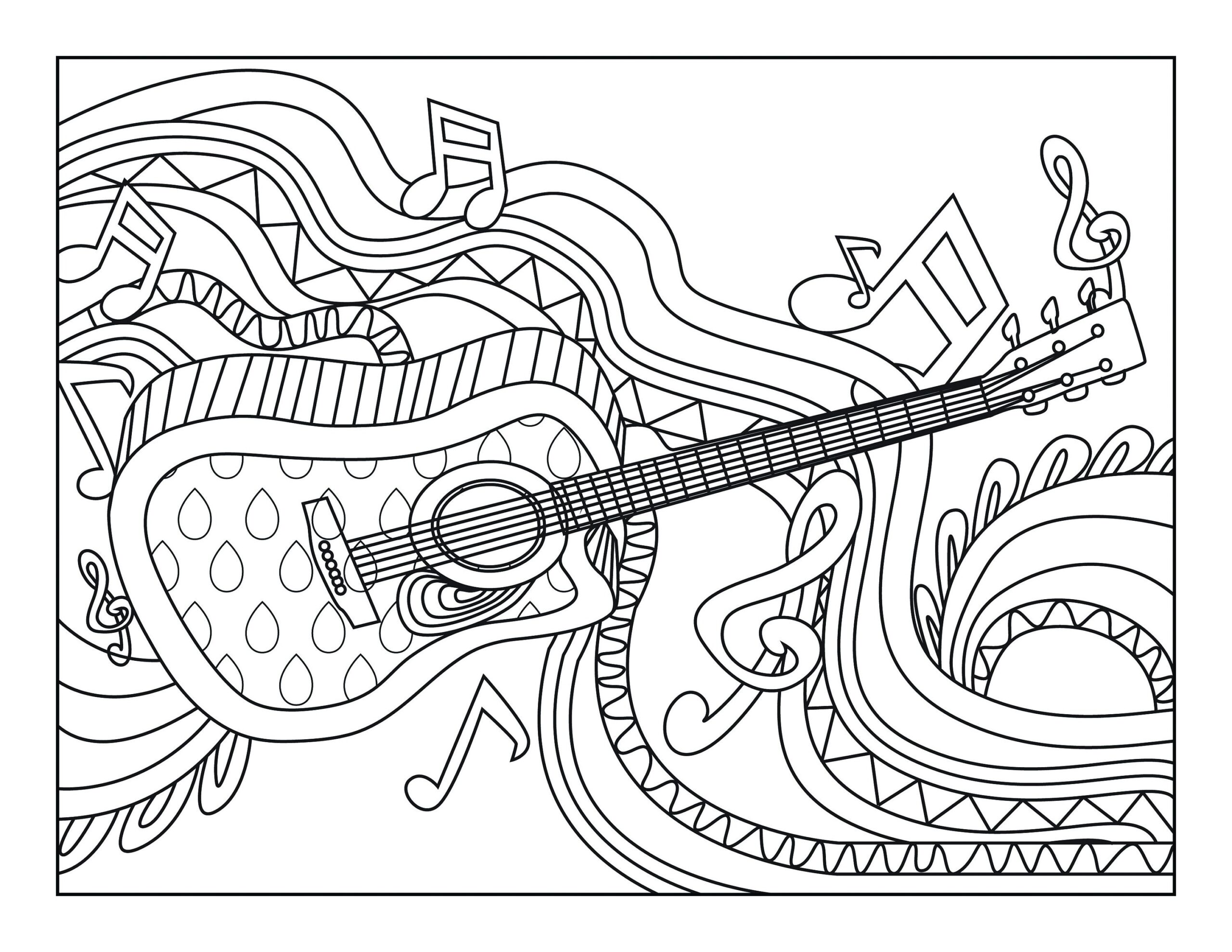 Guitar Coloring Pages For Adults 1 Printable Coloring Page Instant Download PDF Etsy