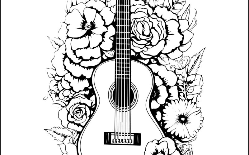 Guitar With Flower Coloring Book Guitar With Flower Coloring Pages Made By Teachers