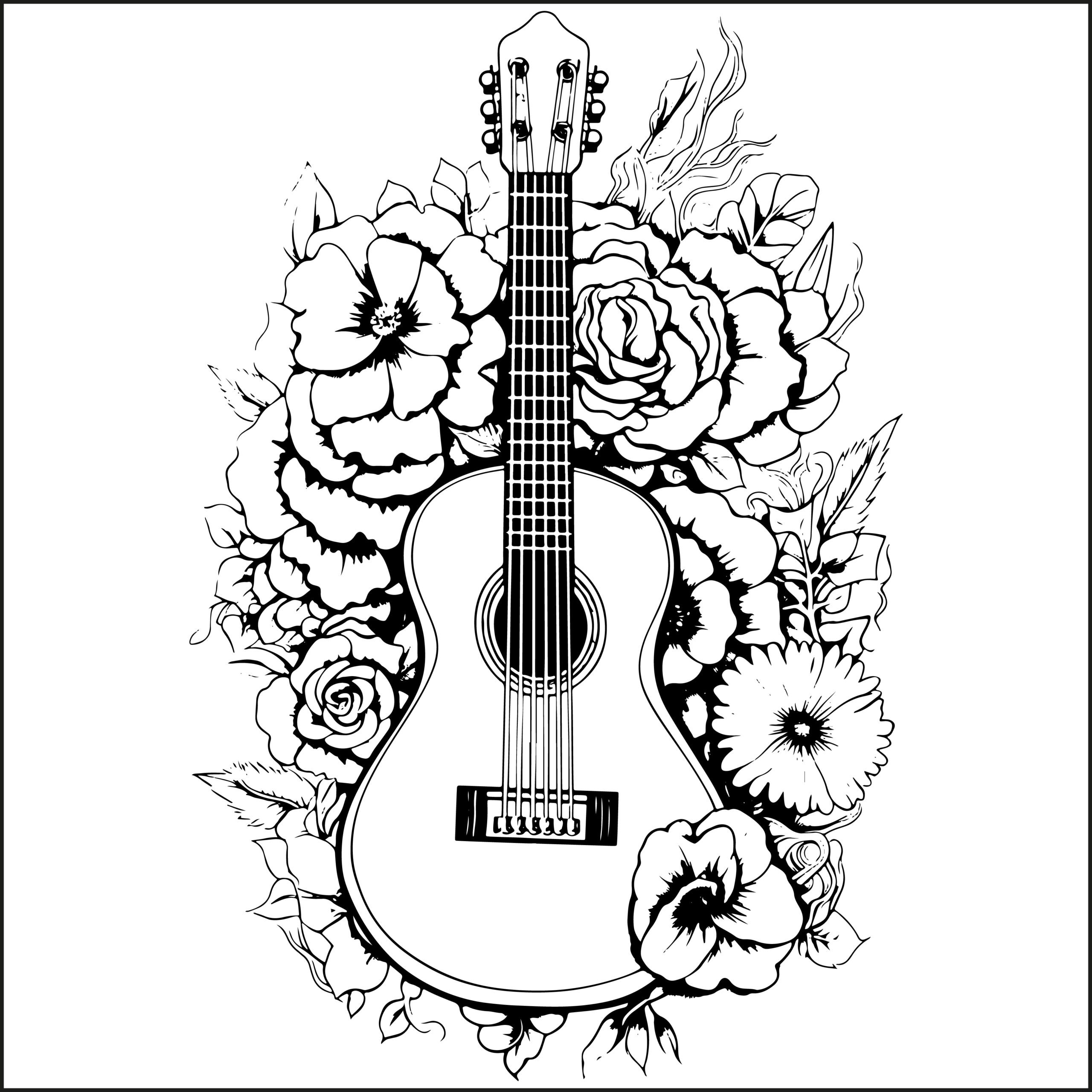 Guitar With Flower Coloring Book Guitar With Flower Coloring Pages Made By Teachers