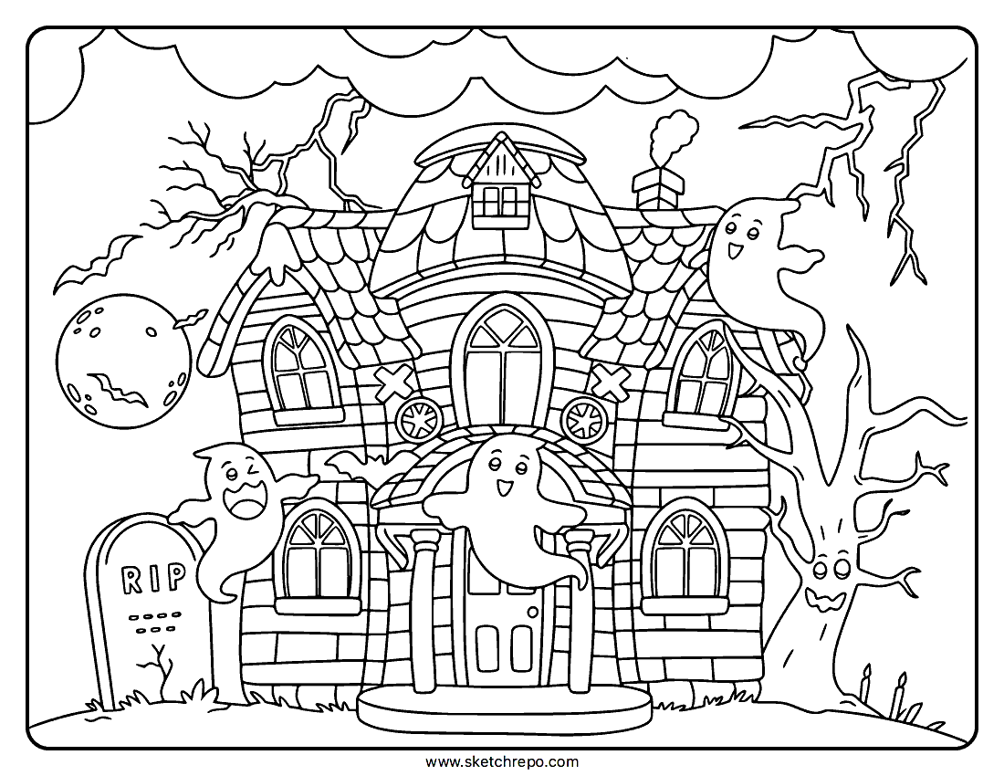 haunted house coloring page