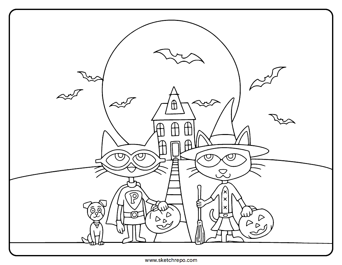 Halloween Pete The Cat Coloring Page Sketch Repo