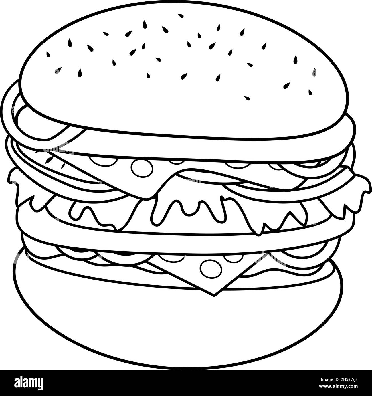 Hamburger With Cheese Vector Black And White Coloring Page Stock Vector Image Art Alamy