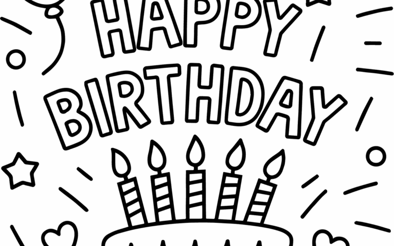 Happy Birthday Card Party Coloring Page Easy Drawing Guides