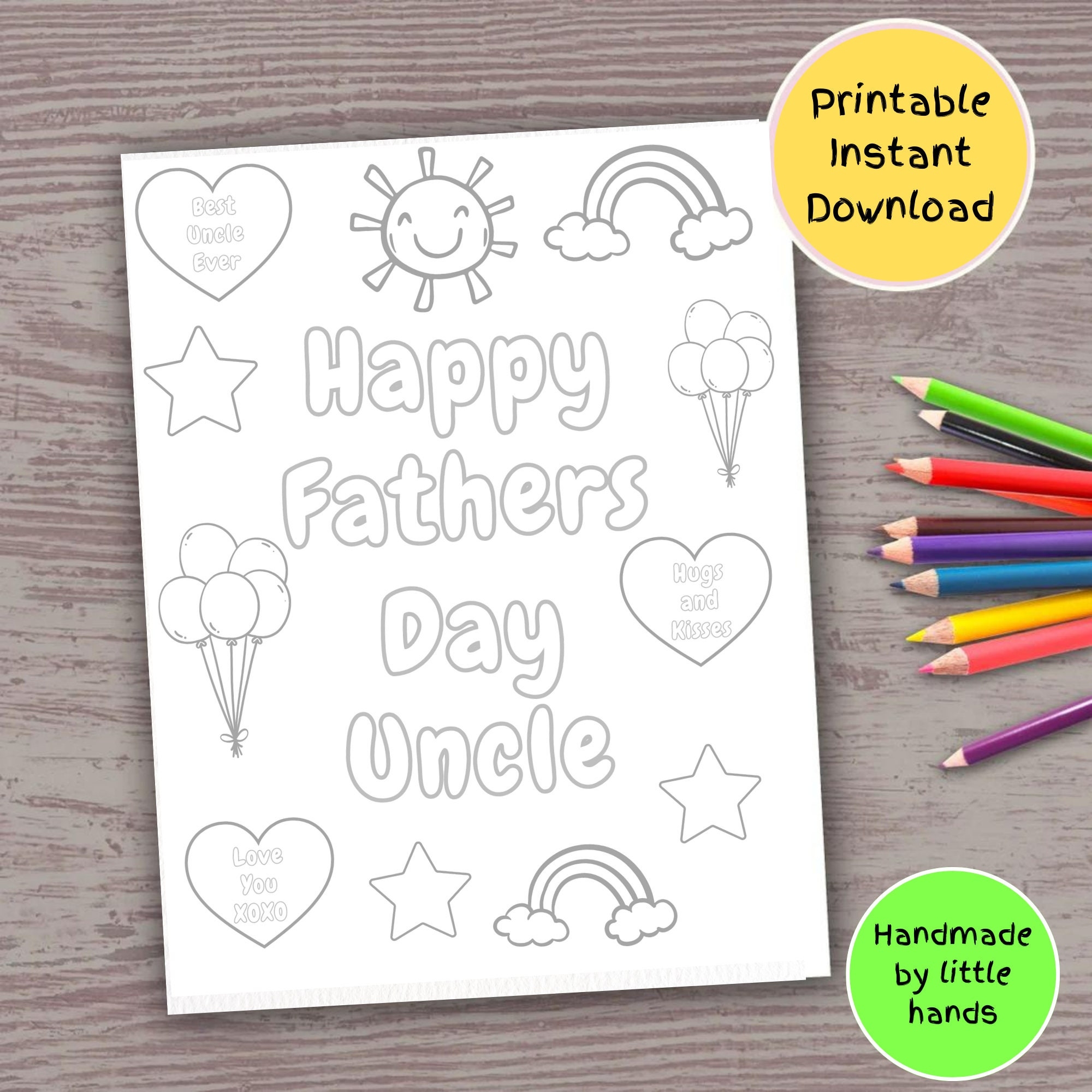 Happy Fathers Day Uncle Printable Coloring Sheet For Kids Toddlers Preschoolers Cute Easy Handmade Father s Day Card Gift From Niece Nephew Etsy