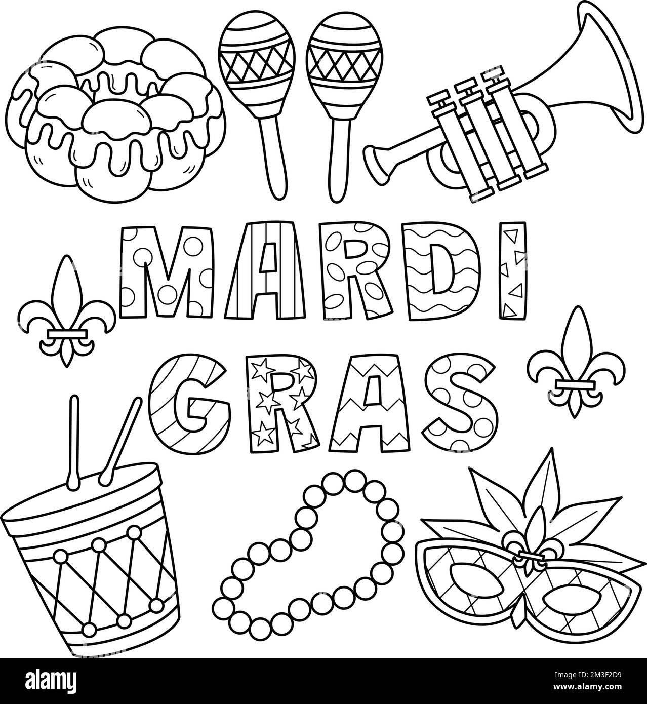 Happy Mardi Gras Coloring Page For Kids Stock Vector Image Art Alamy