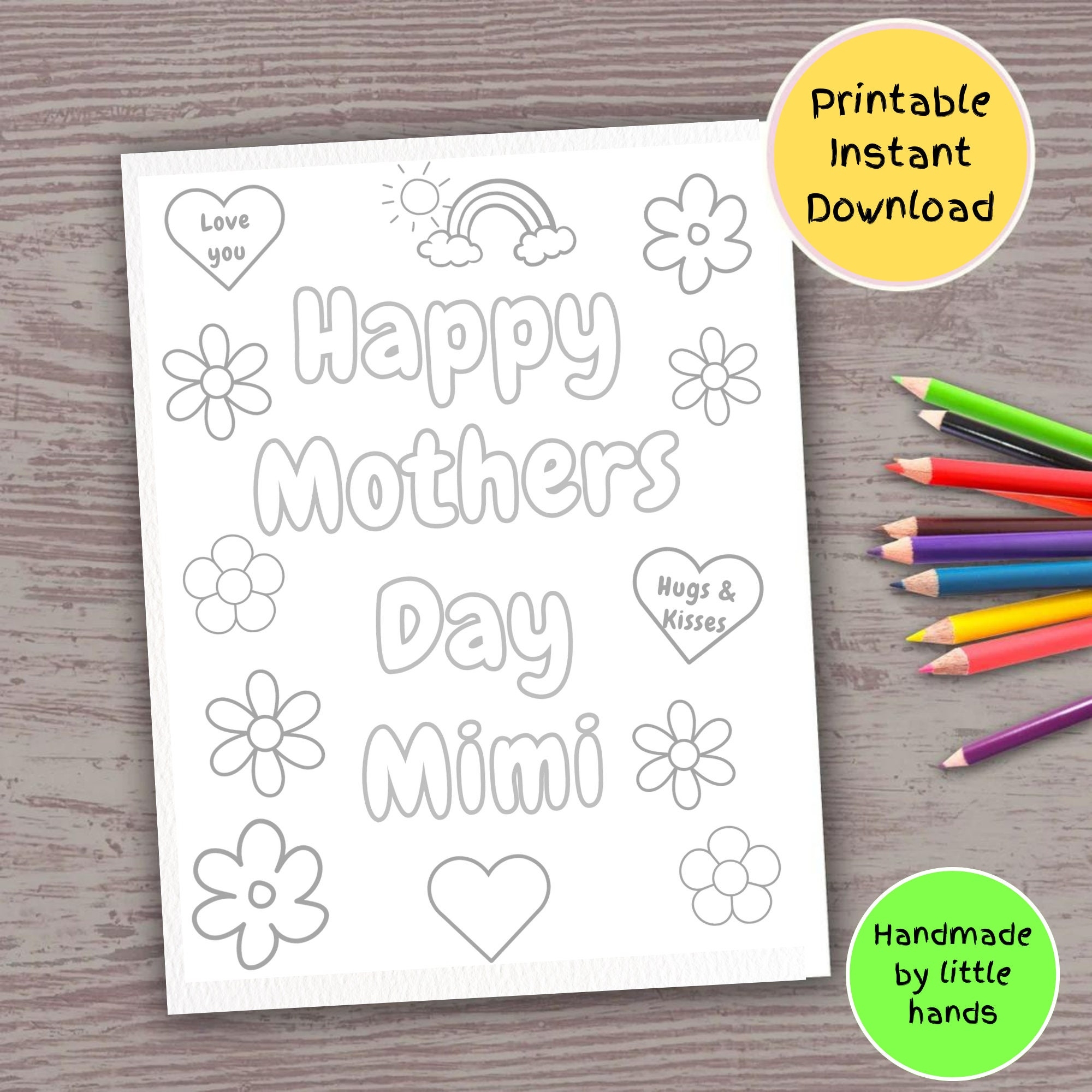Happy Mother s Day Mimi Printable Coloring Sheet For Kids Coloring Page Cute Handmade Diy Mothers Day Gift From Grandson Granddaughter Etsy