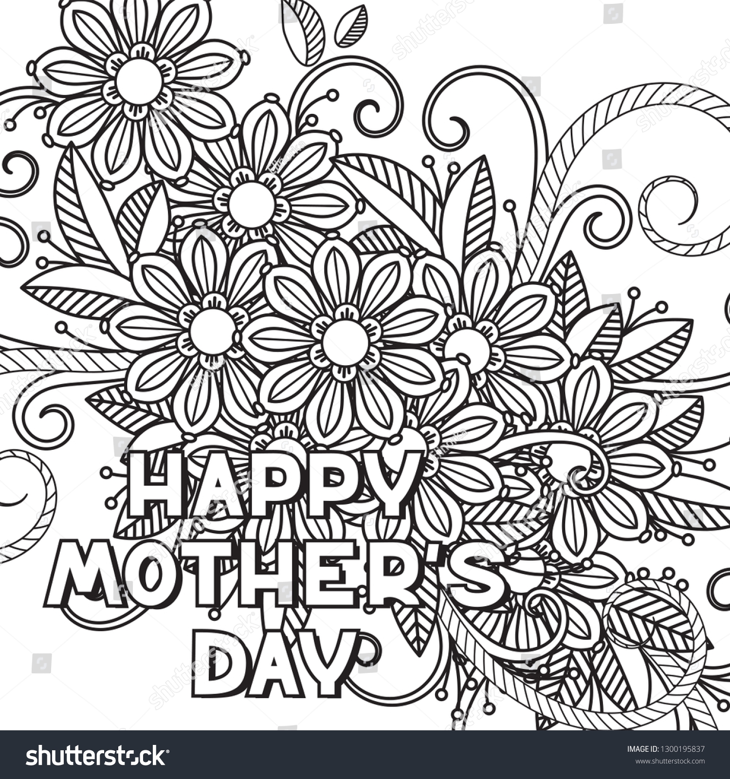 Happy Mothers Day Coloring Page Adult Stock Illustration 1300195837 Shutterstock