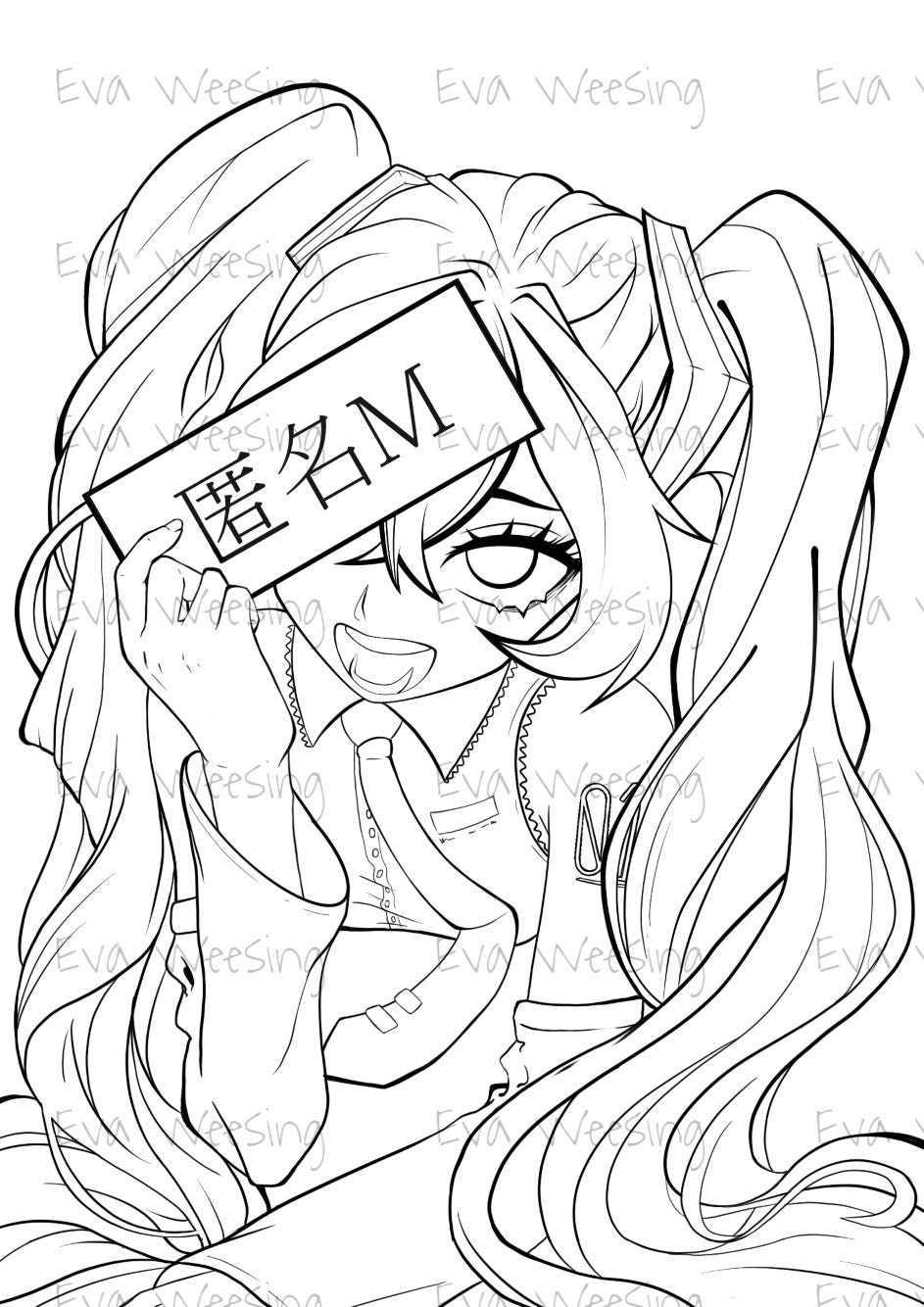 Hatsune Miku Coloring Page Anonymous M Etsy