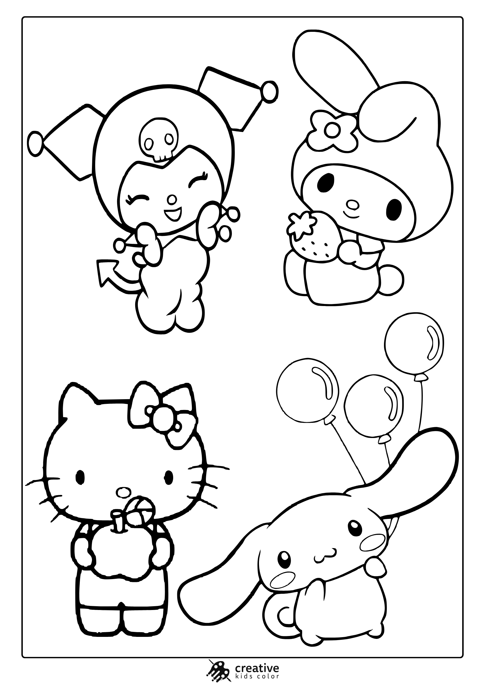 hello kitty and friends coloring page