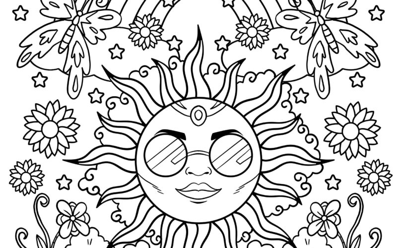 Hippie Printable Coloring Pages Sun Rainbow Digital Download Trippy Coloring Book Etsy