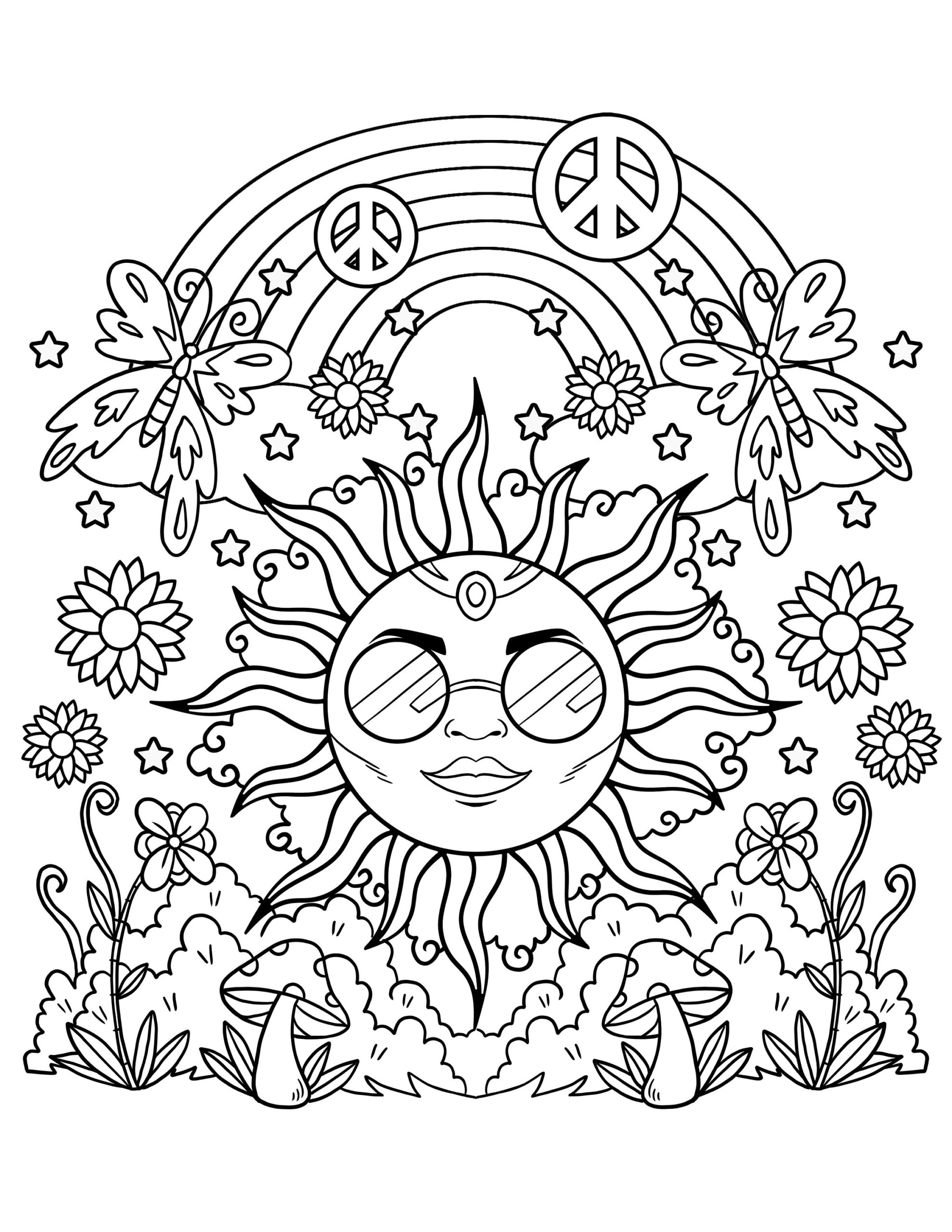 Hippie Printable Coloring Pages Sun Rainbow Digital Download Trippy Coloring Book Etsy Hippie Printable Coloring Pages Sun Rainbow Digital Download Trippy Coloring Book Etsy