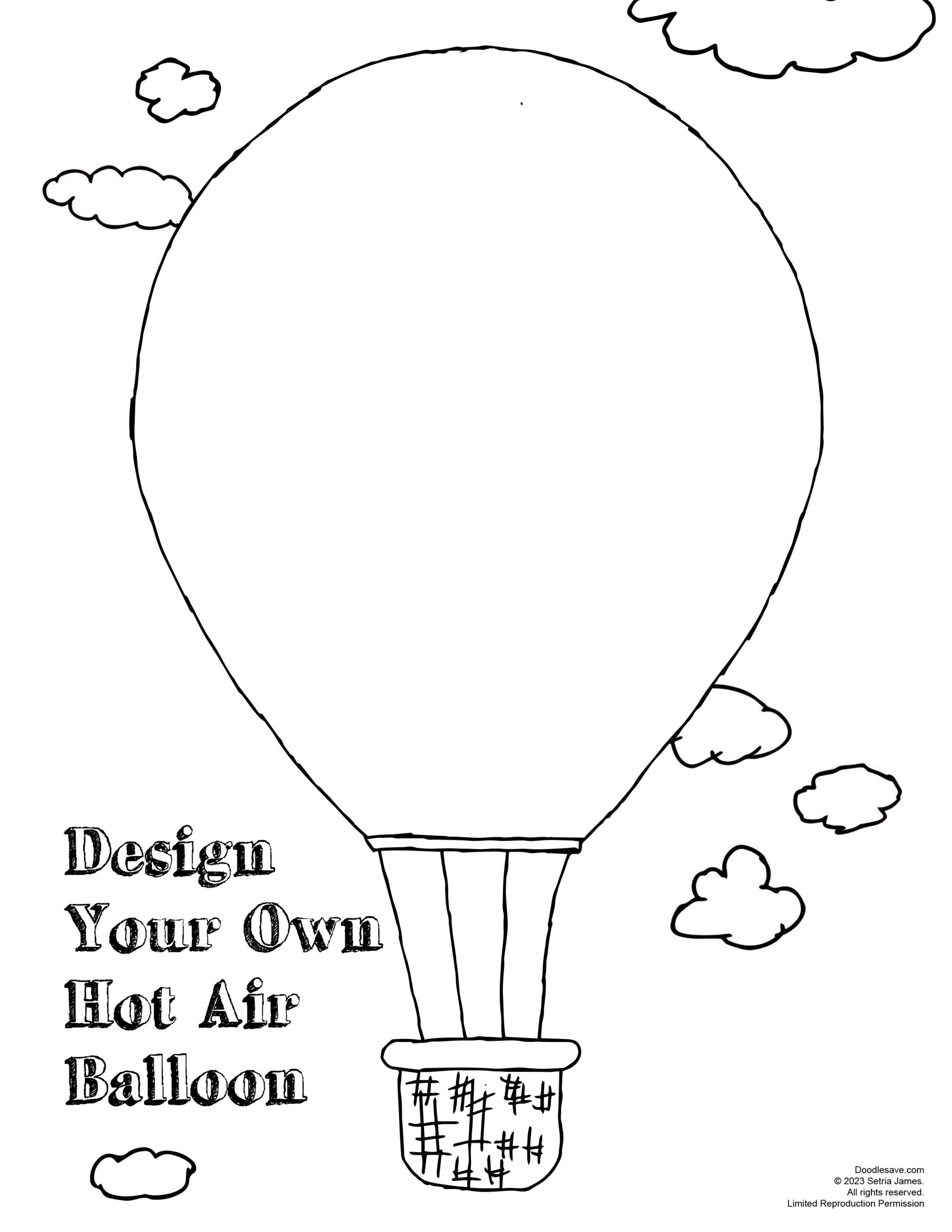 Hot Airbaloon Coloring Sheet Doodles Ave