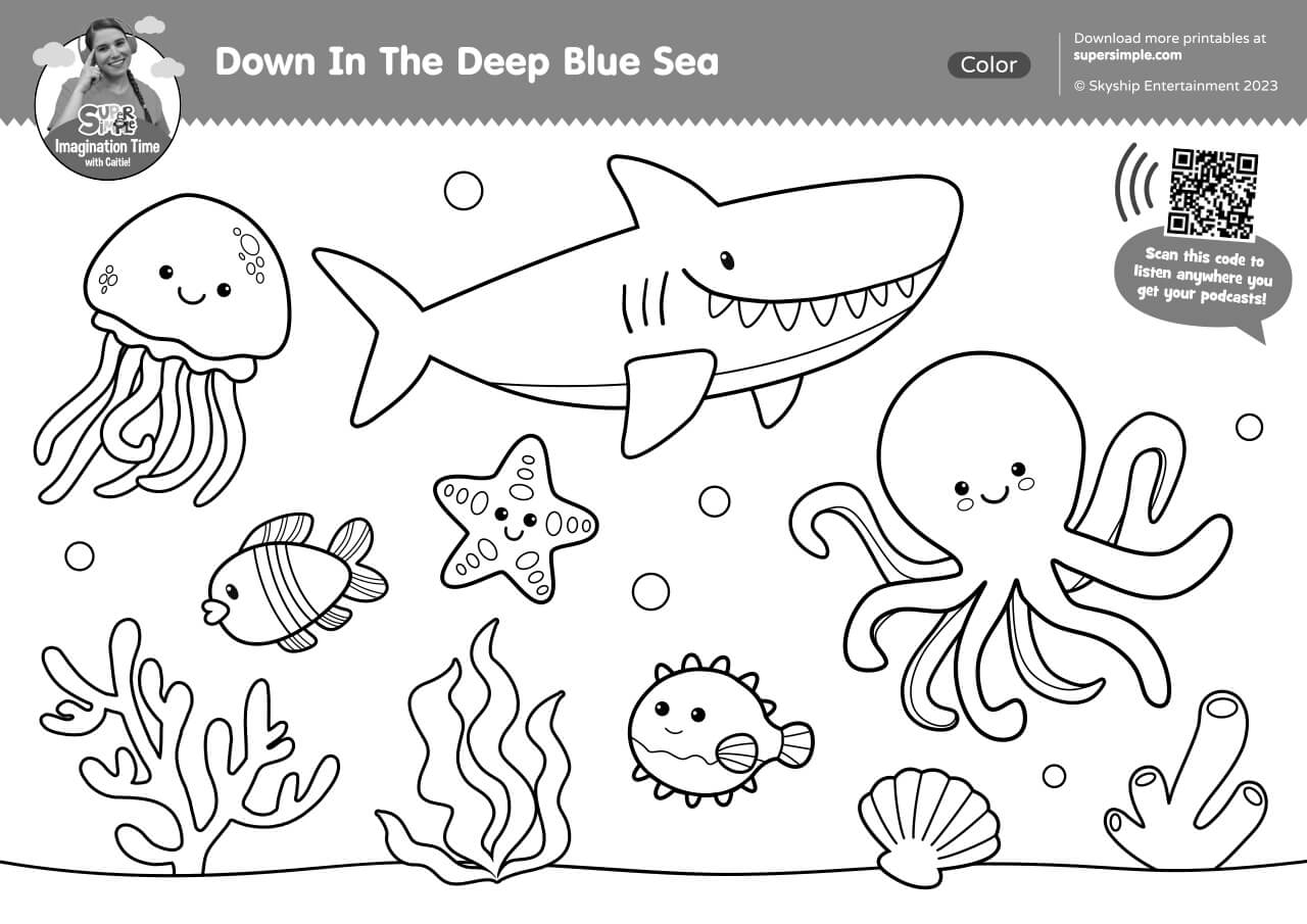 Imagination Time Down In The Deep Blue Sea Coloring Page Super Simple
