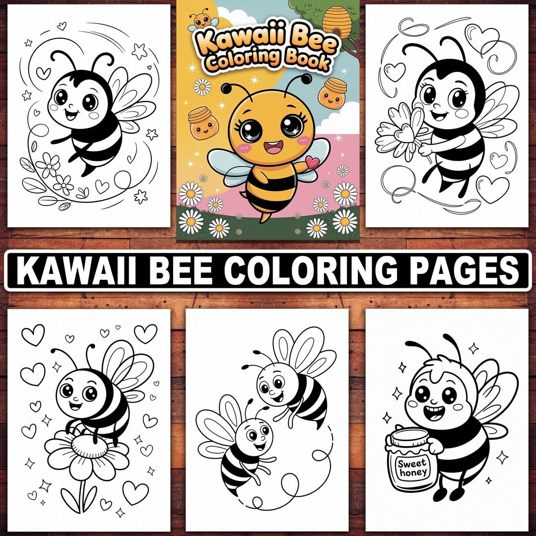 Kawaii Bee Coloring Pages Digital Download 20 Cute And Buzz worthy Designs For Kids Adults Printable Bee Coloring Book PDF Etsy