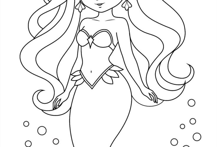 Kawaii Mermaid Princess Coloring Page For Kids