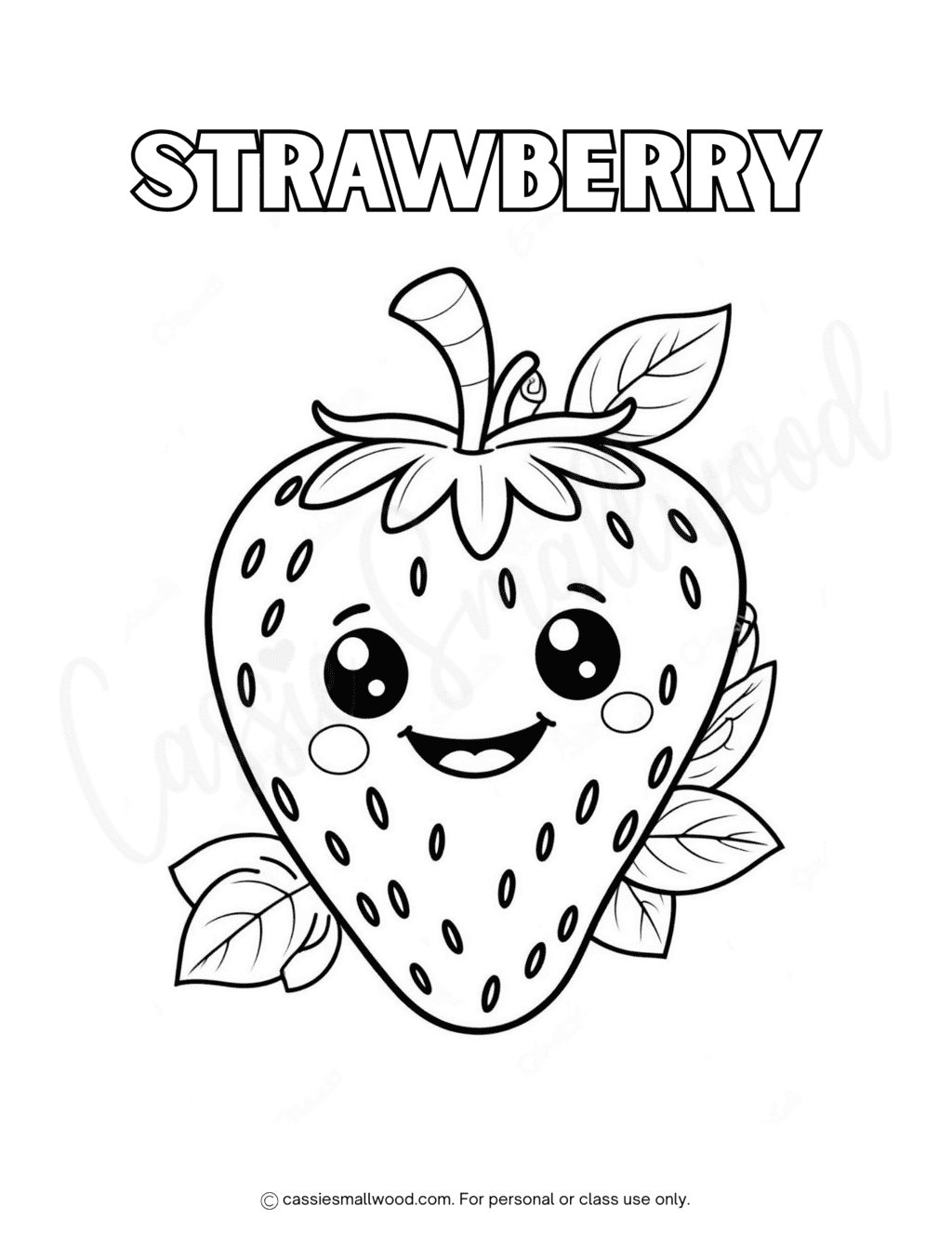Kawaii Strawberry Coloring Page Cassie Smallwood
