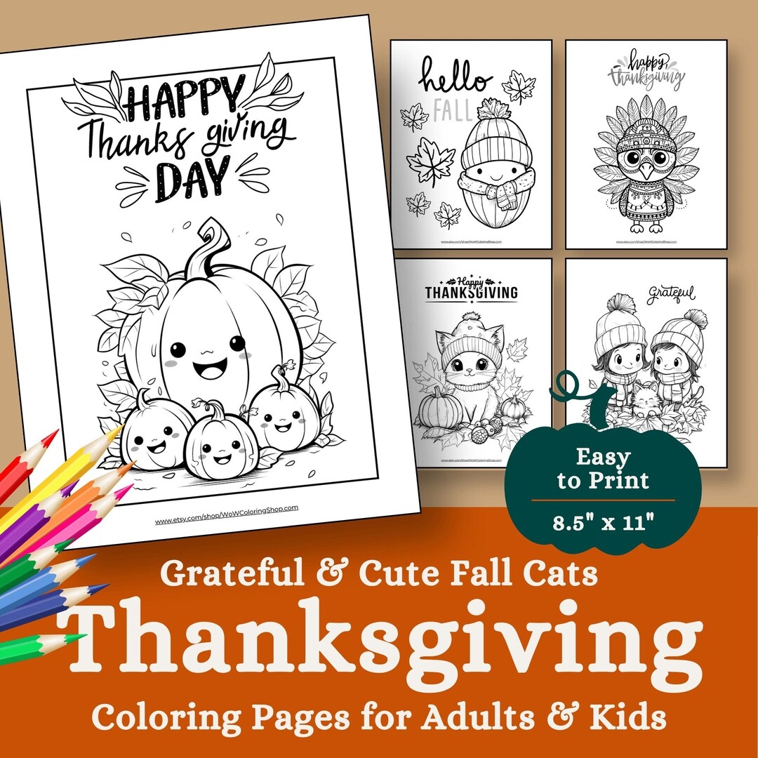 Kawaii Thanksgiving Coloring Pages Cats Autumn Fun PDF Etsy Kawaii Thanksgiving Coloring Pages Cats Autumn Fun PDF Etsy